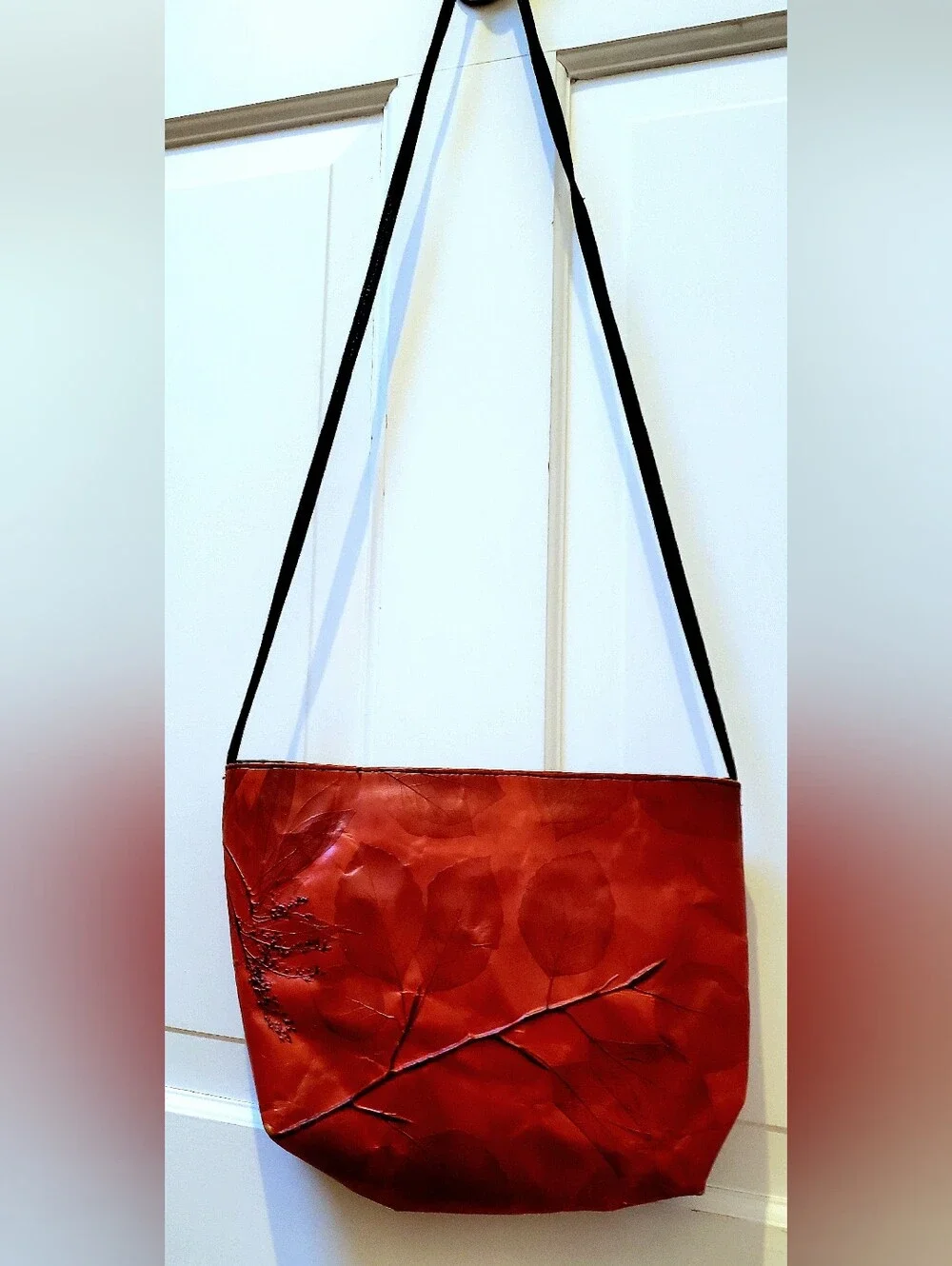 C.L. Whiting Leaf Leather Artisan Collection Red Leather Crossbody Bag